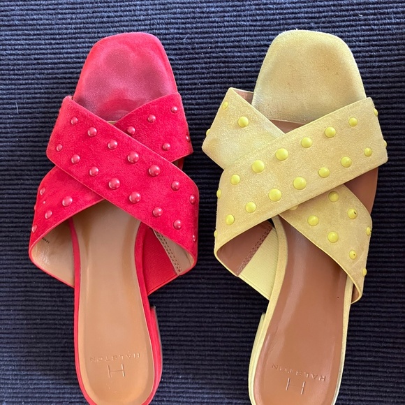 Two (2) pair Halston summer slide sandals - leather suede - Picture 1 of 10